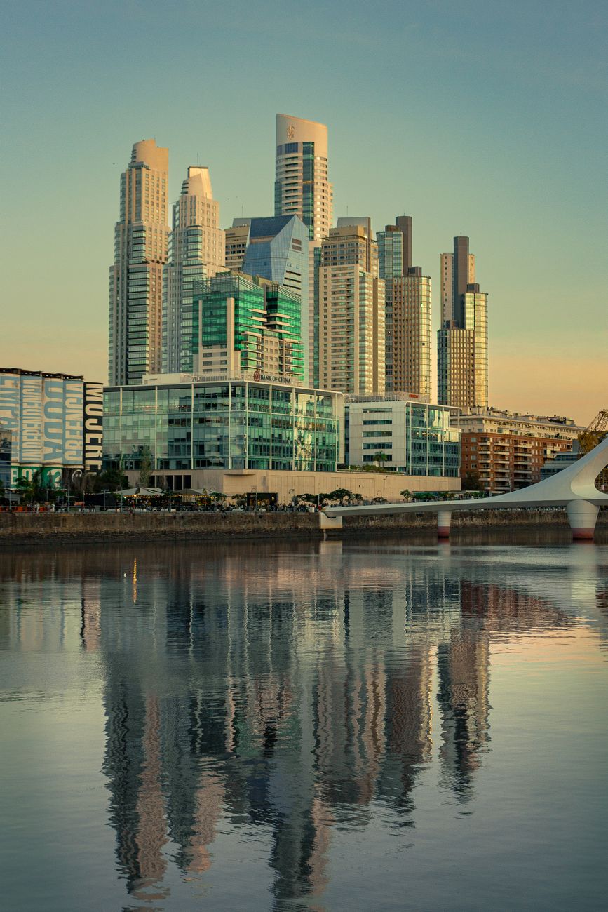 Residential towers in Puerto Madero, Buenos Aires at sunset